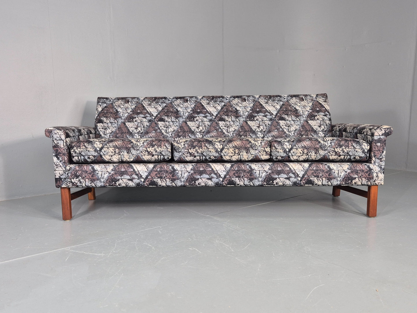 Vintage Mid Century Modern 3 Seater Sofa Swedish Abstract Fabric 1960s EB11077