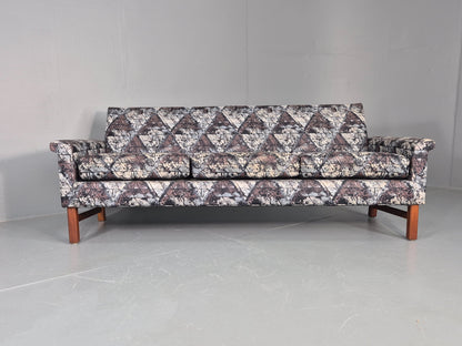 Vintage Mid Century Modern 3 Seater Sofa Swedish Abstract Fabric 1960s EB11077