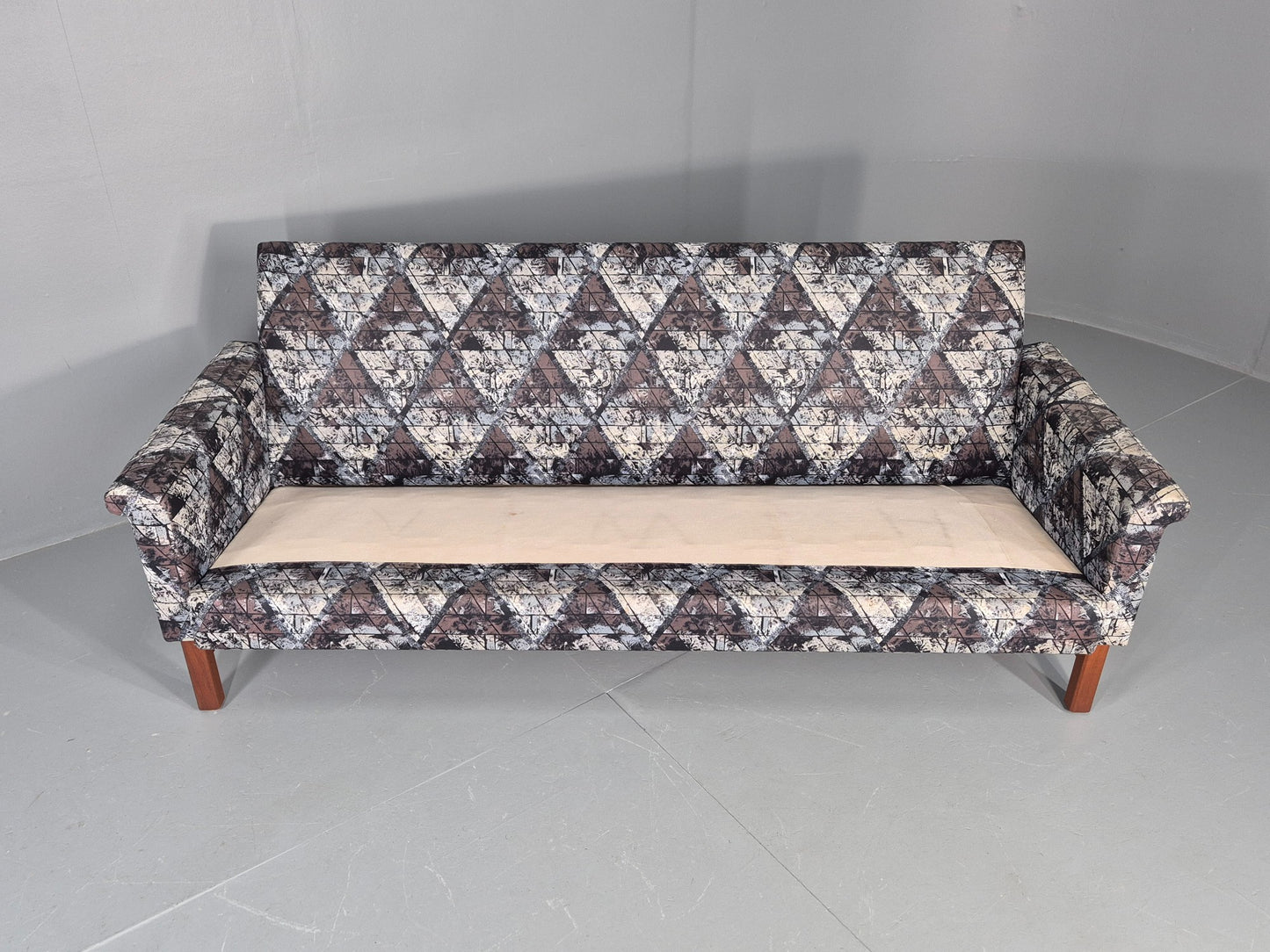 Vintage Mid Century Modern 3 Seater Sofa Swedish Abstract Fabric 1960s EB11077