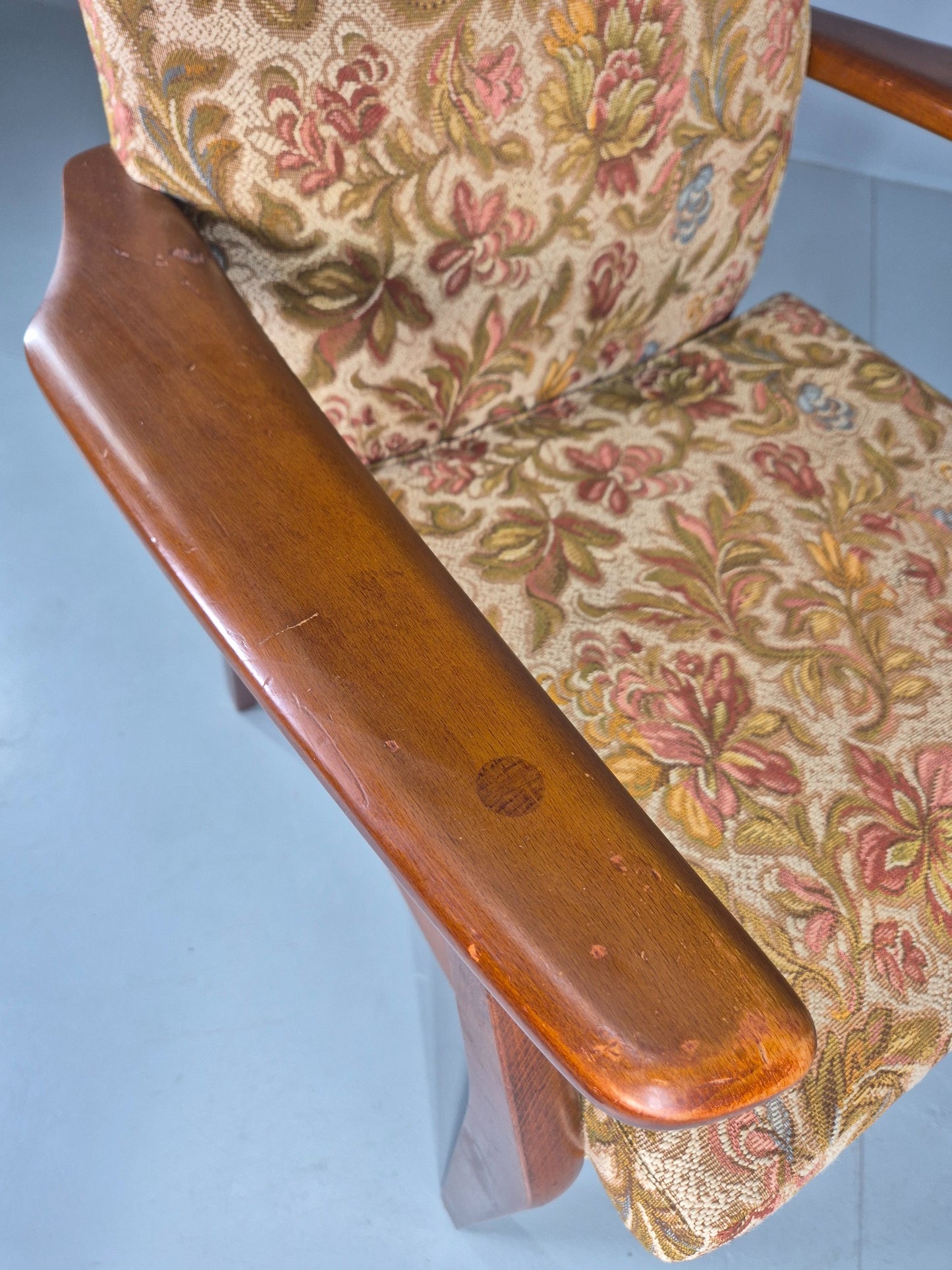Vintage Parker Knoll High Back High Seat 1960s Lounge Chair Floral EB12798