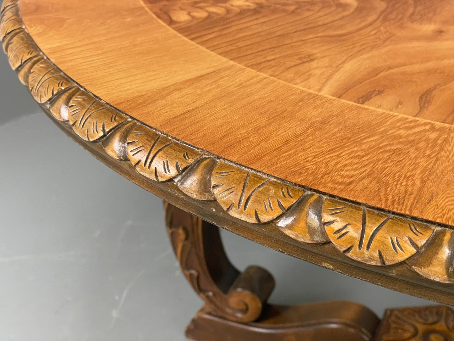 Vintage Carved Coffee Table Elm Art Deco Lion Feet 1950s EB11190