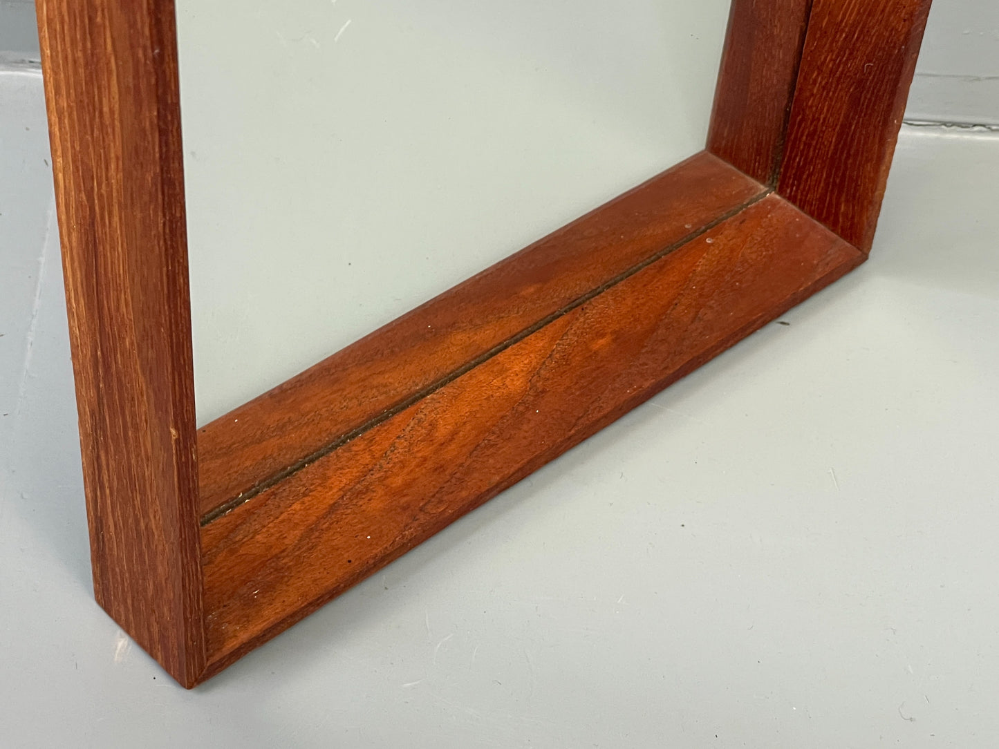 Vintage Teak Wall Mirror Rectangular Solid Danish Mid Century EB11966