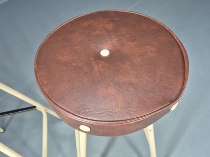2 Vintage Bar Stools Cream metal frames with Vinyl Seats 1950s Retro EB12529