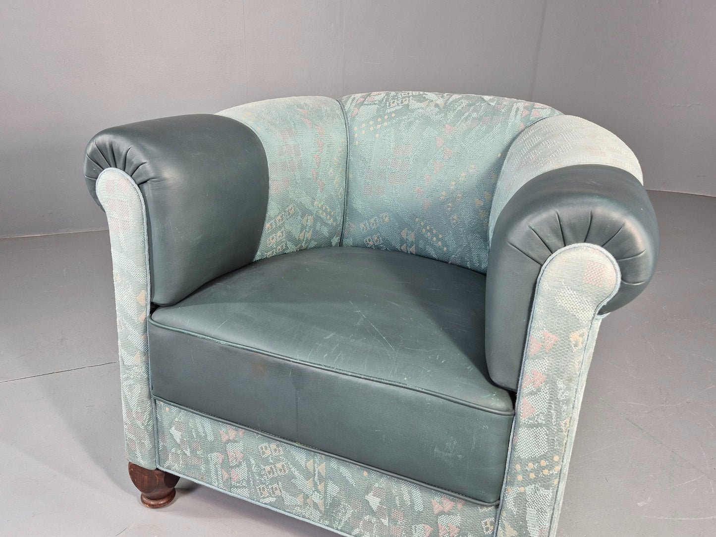 Vintage Art Deco Tub Barrel Chair 1980s Make Over Turquoise Retro EB12714