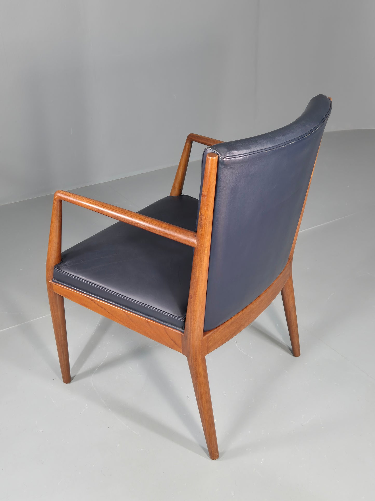 Vintage Mid Century Teak Armchair Blue Leather 1960s Retro EB11897