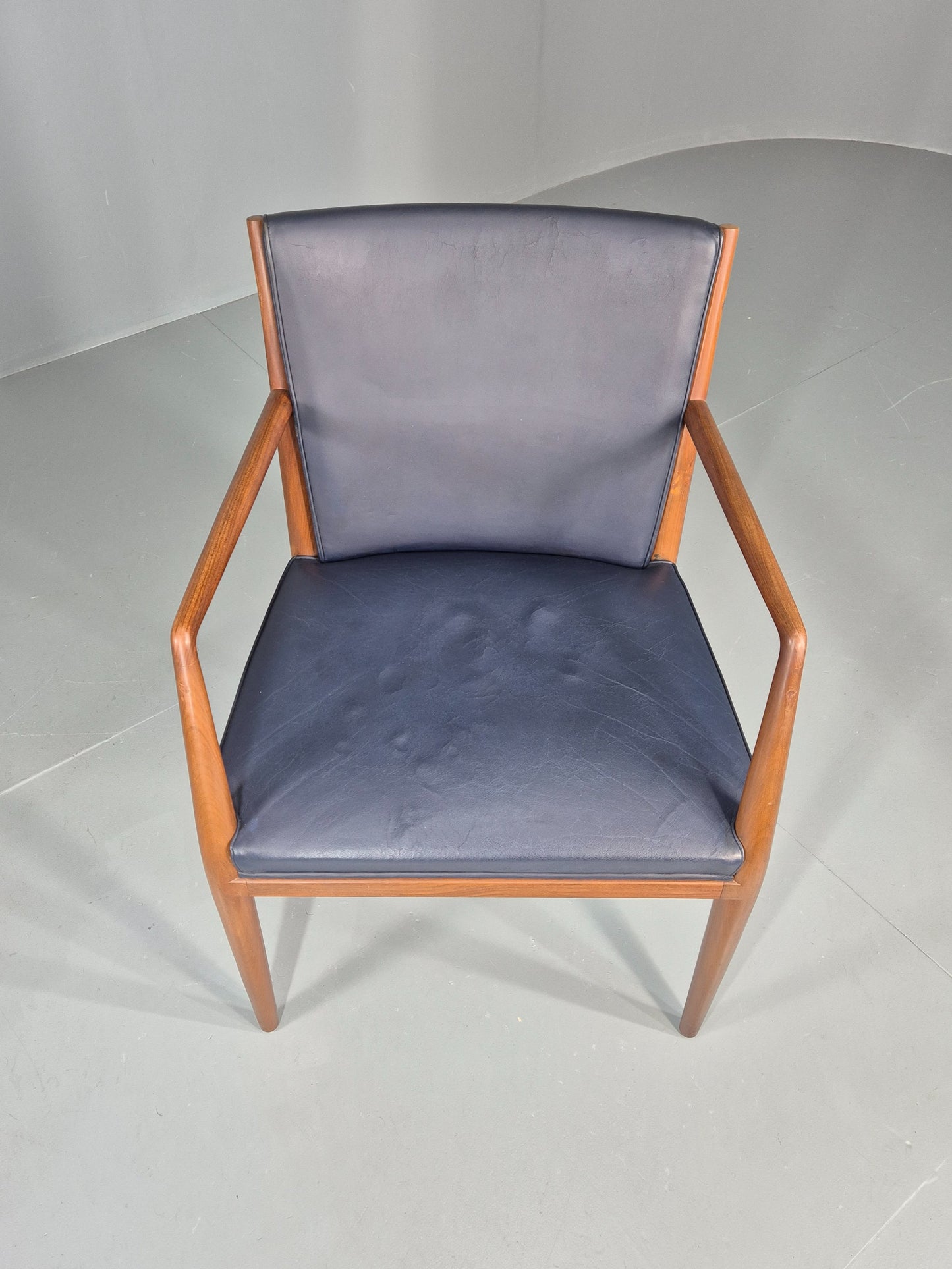 Vintage Mid Century Teak Armchair Blue Leather 1960s Retro EB11895