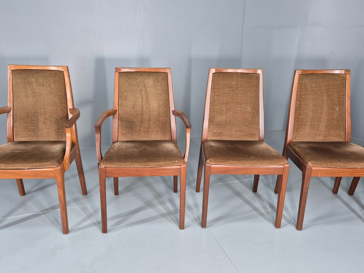 6 Vintage 1970s Nathan Dining Chairs Brown Velour Teak Retro MCM EB11921