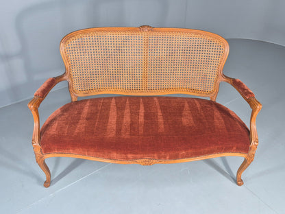 Vintage Danish 2 Seat Sofa French Style Bergere Back Red Velvet Velour EB12744