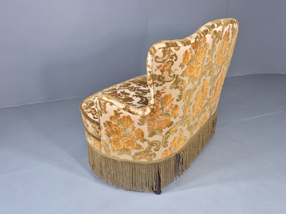 Dinky Danish 2 seat Sofa 1970s Glam Gold Floral Moquette Kitsch Retro EB12738