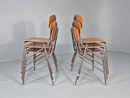 6 Vintage Danish Stacking Chair Industrial Steel and Teak Ply Retro MCM  EB12475