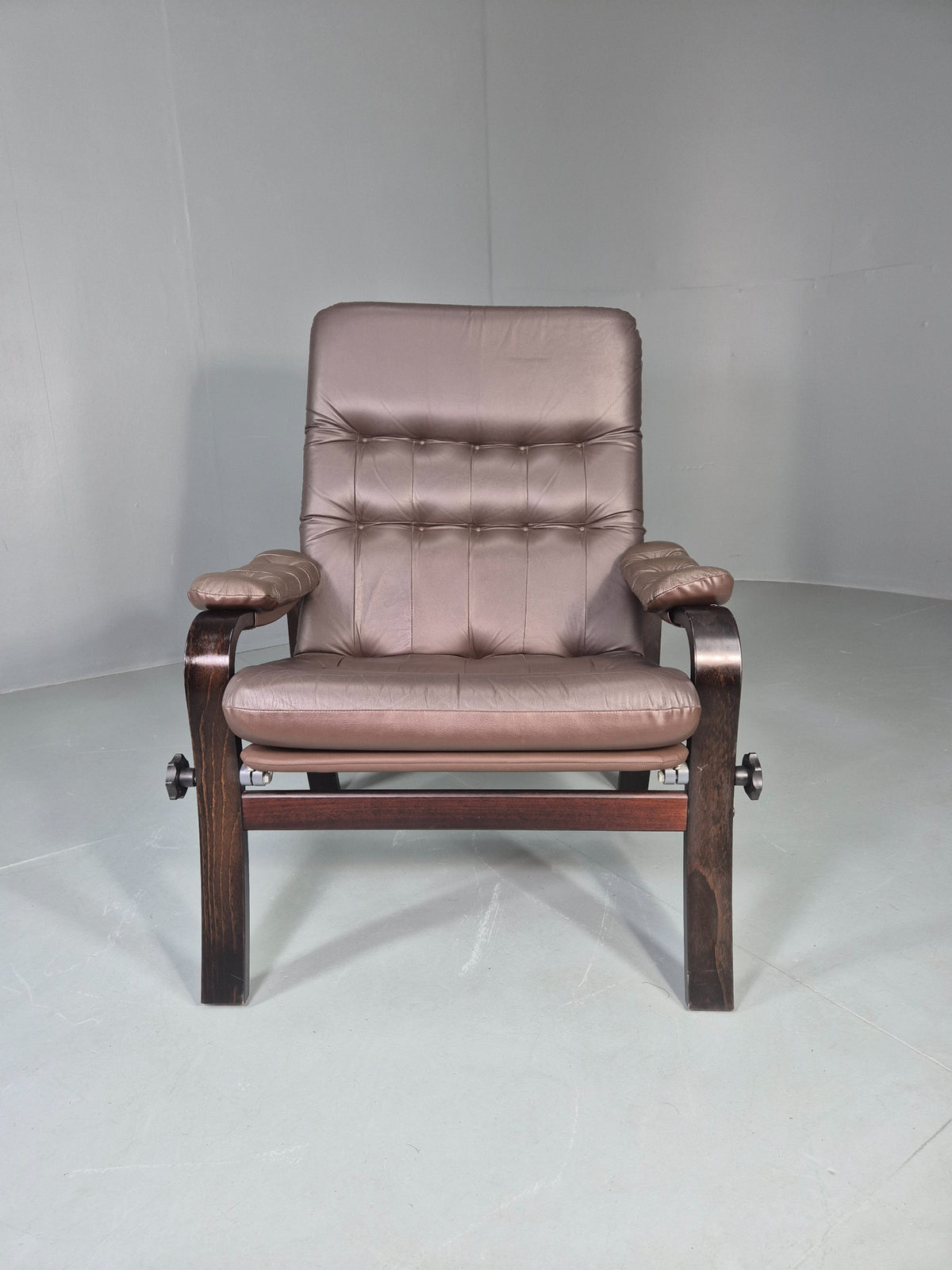 Vintage Danish Lounge Chair Reclining Bentwood Frame Leather Upholstery EB13084