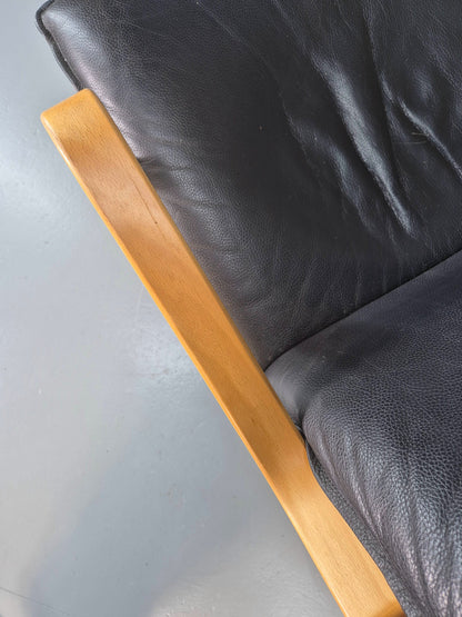 Vintage Danish Lounge Chair Leather and Bentwood 1980s Retro MCM EB13079