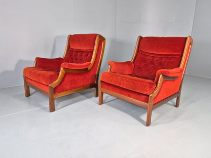 2 Vintage Guy Rogers Lounge Chairs 1970s Mahogany Frame Retro MCM Eb13056