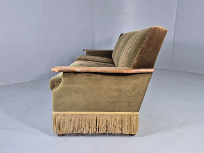 Vintage Danish 3 Seater Sofa 1970s Kjaernulf Styled Green Stripe Retro EB12729