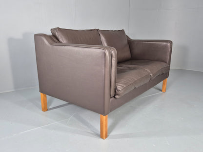 Vintage 2 Seater Sofa Danish Brown Leather 80s Retro MCM Mogensen Style EB12431