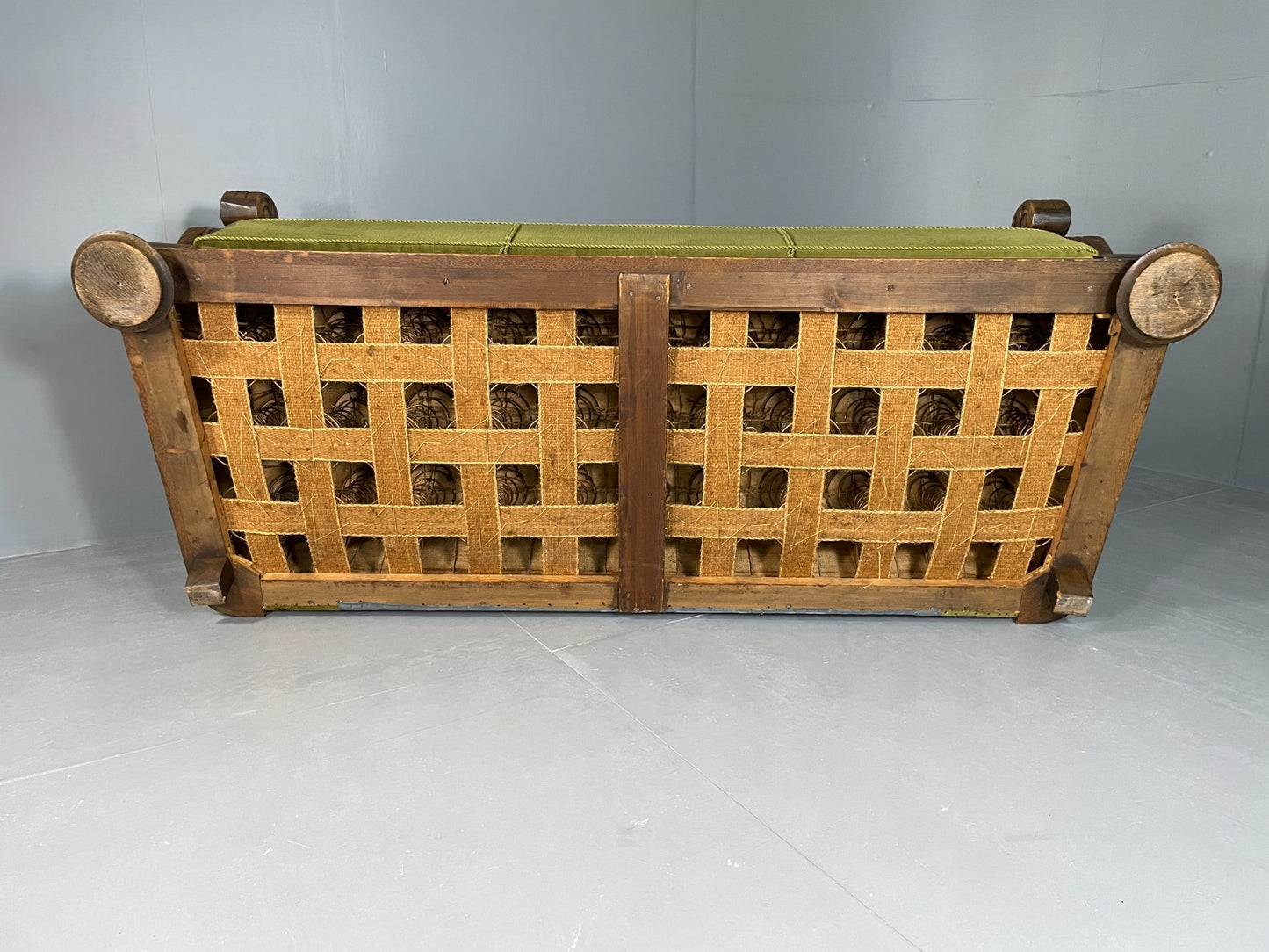 Antique 3 Seat Sofa Danish Oak Frame Green Velour 1900s EB06460
