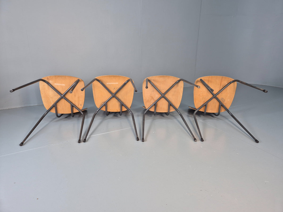 4 Vintage Danish Industrial Steel and Ply Stacking Chair 1960s Retro EB12655
