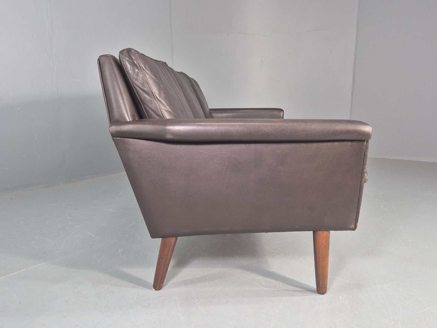 Vintage Mid Century 3 seater Danish Brown Leather Sofa Retro 1960s EB12261