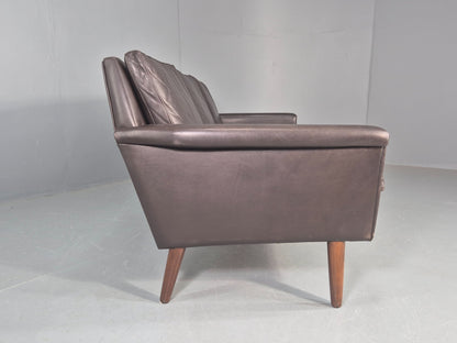 Vintage Mid Century 3 seater Danish Brown Leather Sofa Retro 1960s EB12261