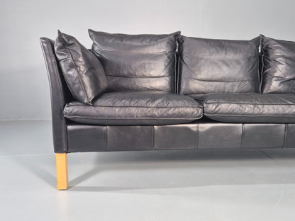 Vintage 3 Seater Sofa Danish Black Leather Mid Century Style 1980s Retro EB12418