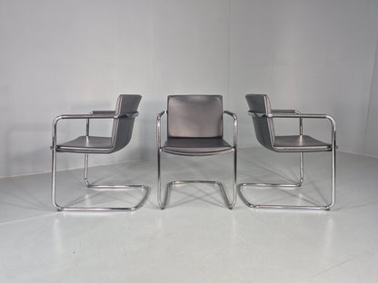 3 Vintage Stacking Chairs Wilkhahn Chrome Cantilever Frames Leather chairs EB12270