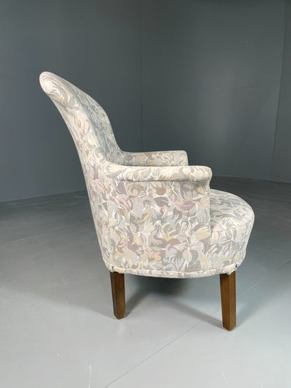 Vintage Danish 1940s Lounge Chair Tub Style Floral Fabric Antique EB06430