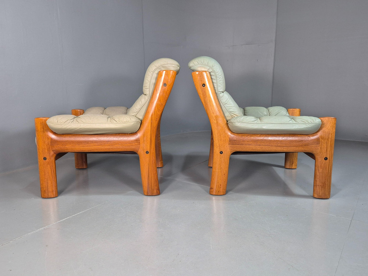 2 Vintage Ekornes Montana Lounge Chairs Teak Frames 1980s Retro MCM EB07995