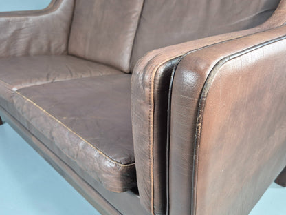 Vintage 2 Seater Sofa Mogens Hansen Brown Leather 80s Retro Mid Century EB12384