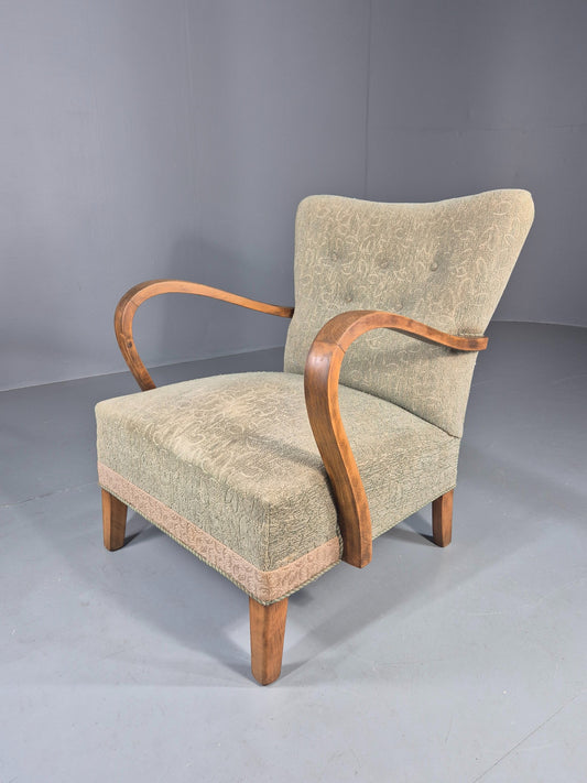 Vintage Art Deco Danish Armchair Beech Frames Original Upholstery EB11956
