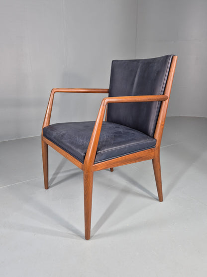 Vintage Mid Century Teak Armchair Blue Leather 1960s Retro EB11903