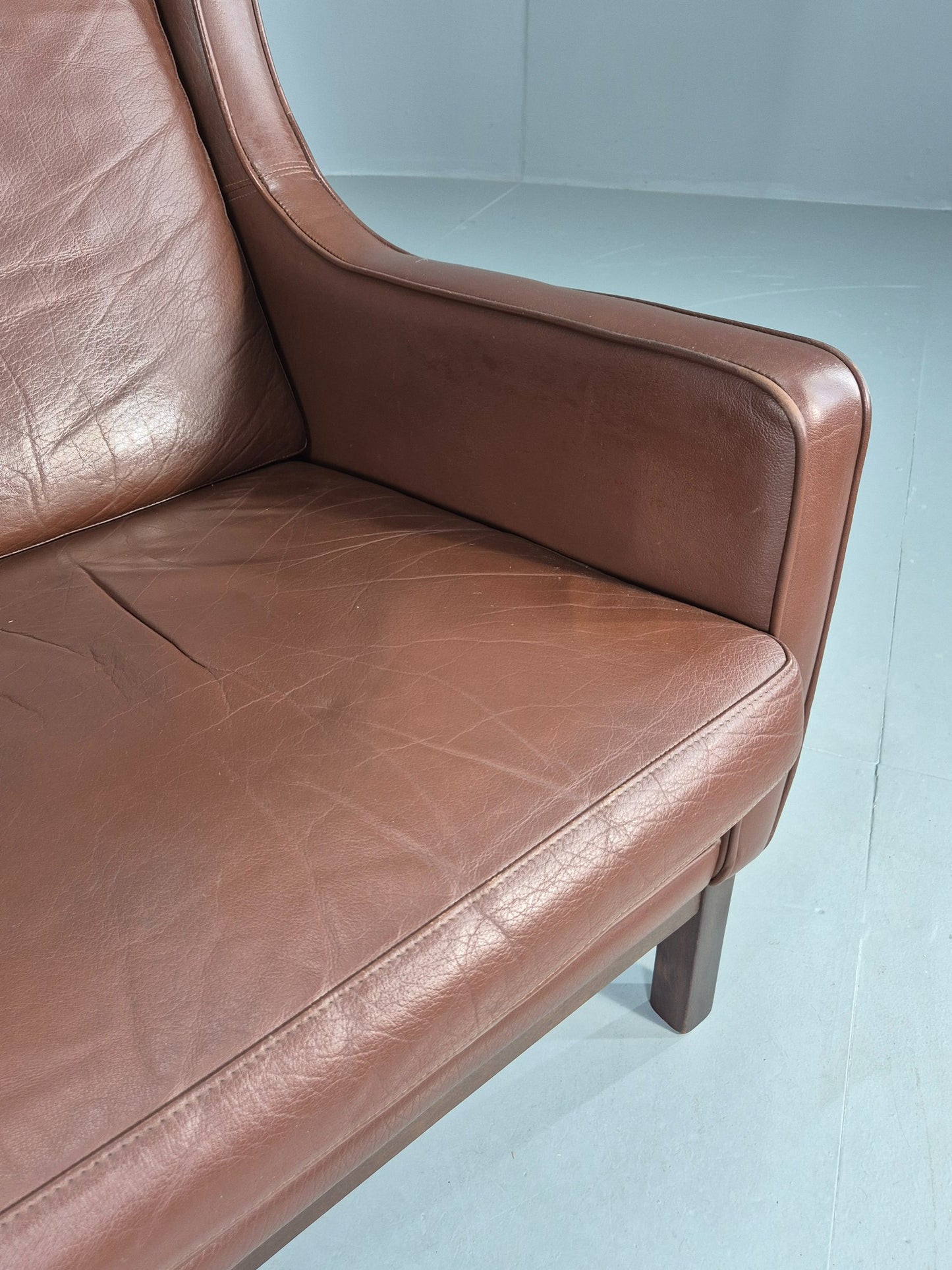Vintage Lounge Chair Mid Century Danish Brown Leather Wingback Mogensen EB12377
