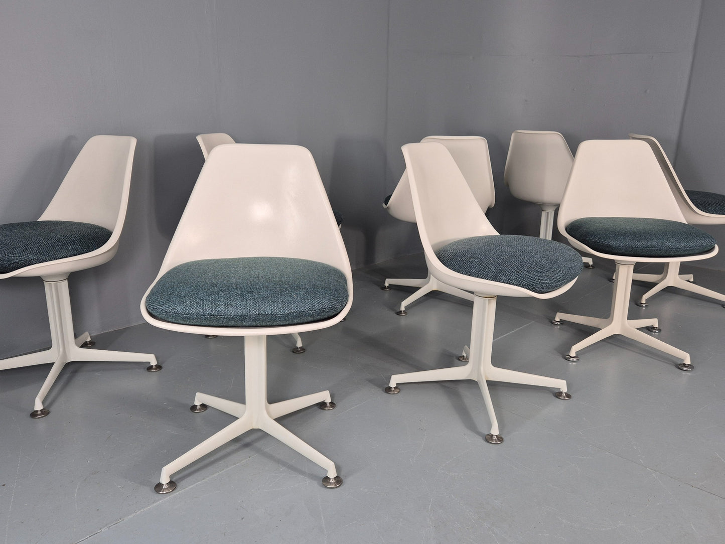 8 Maurice Burke Arkana 1960s Dining Chairs Plastic Alloy Swivel Retro EB11945