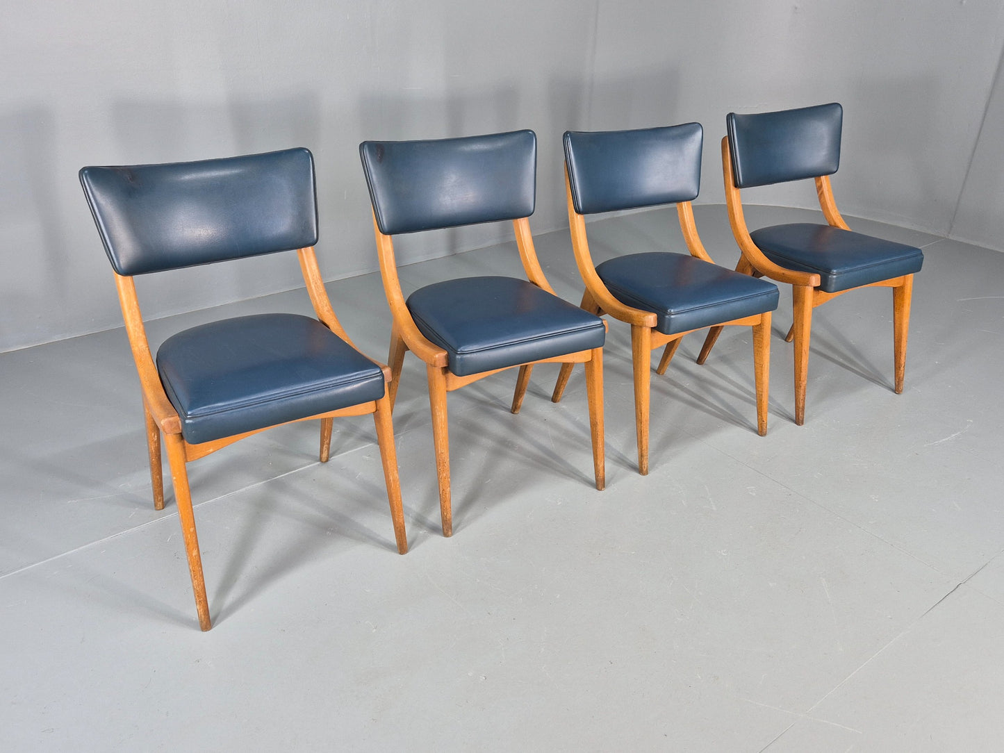 4 Vintage Ben Chairs Blue Vinyl Beech Frames 1960s Retro EB12258