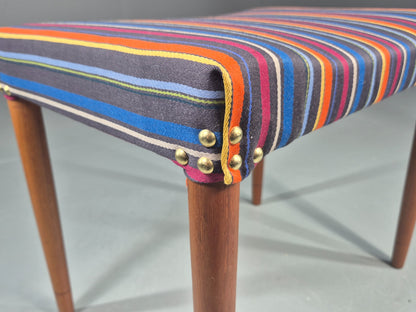 Vintage Midcentury Footstool Danish Design New Upholstery Retro Teak EB12049
