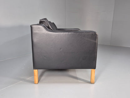 Vintage 2 Seater Sofa Black Leather 1980s Retro Mid Century Style EB08614