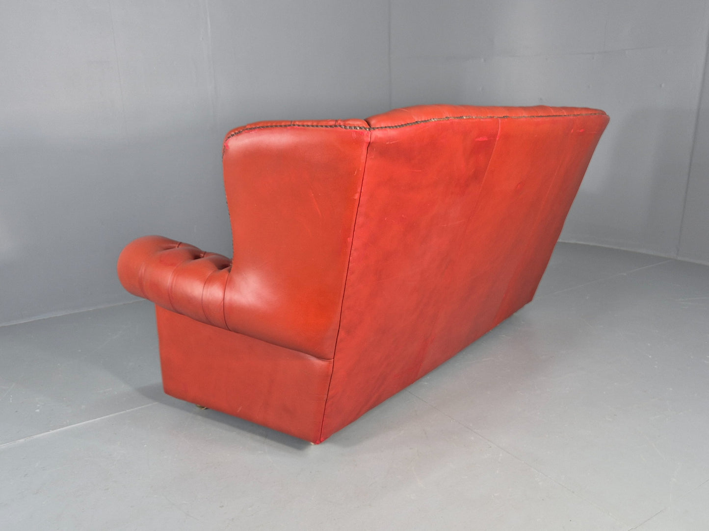 Vintage Highback Chesterfield 3 Seater Sofa 70s Danish Retro Red Leather EB12374