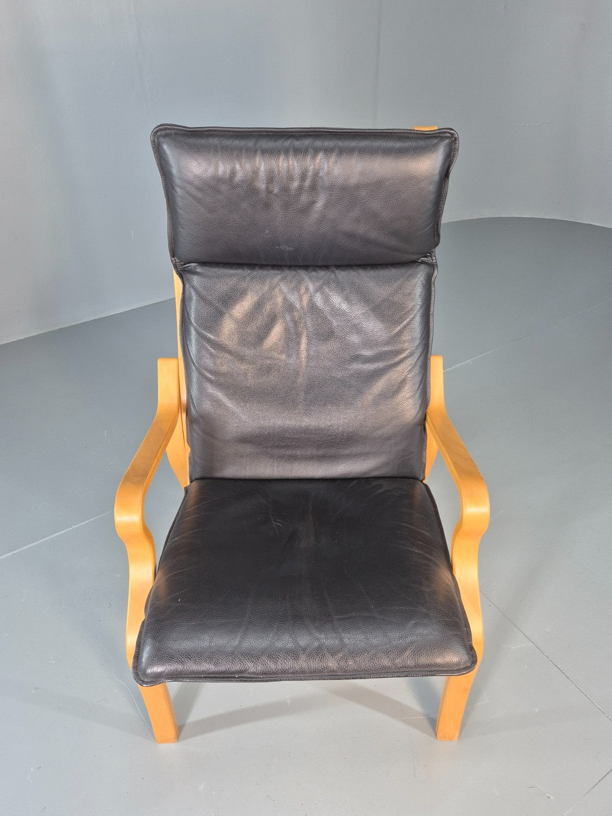 Vintage Danish Lounge Chair Leather and Bentwood 1980s Retro MCM EB13079