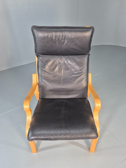 Vintage Danish Lounge Chair Leather and Bentwood 1980s Retro MCM EB13079