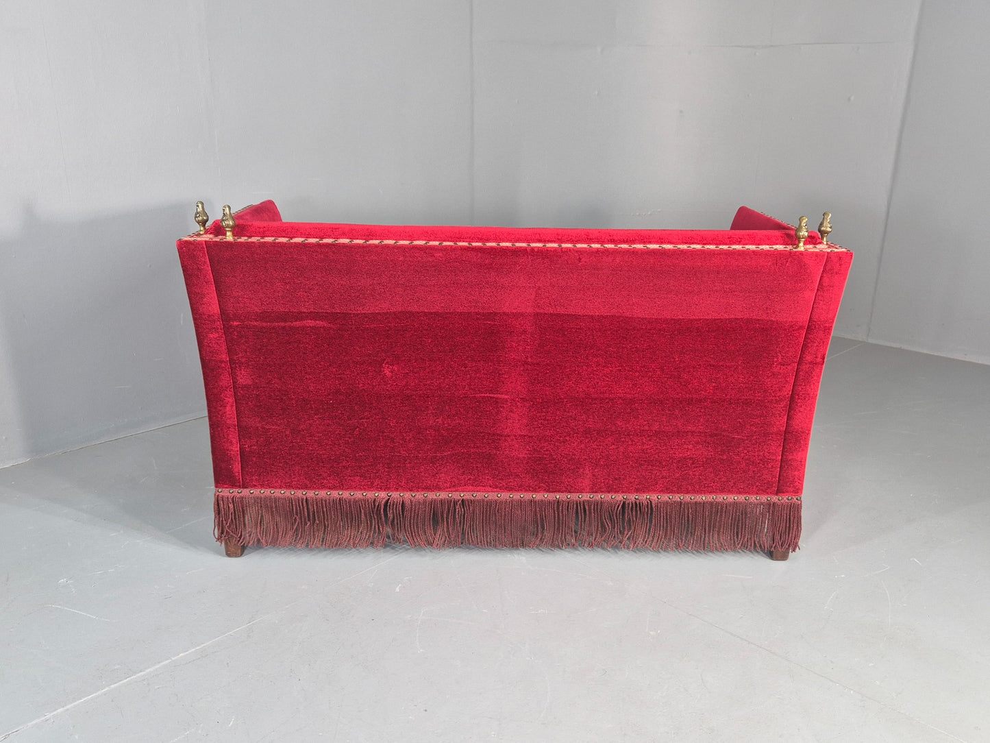 Vintage Danish 2 Seater Sofa Knole Style Red 1950s Tassels Drop End EB12720