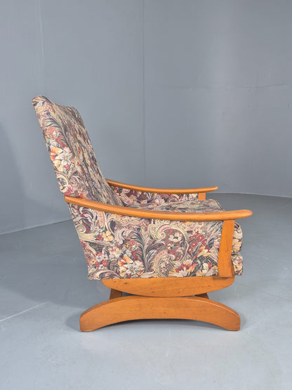 Vintage Mid Century Rocking Chair Floral Print Synthetic Fabric 1970s EB12920