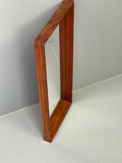 Vintage Teak Wall Mirror Rectangular Solid Danish Mid Century EB11966
