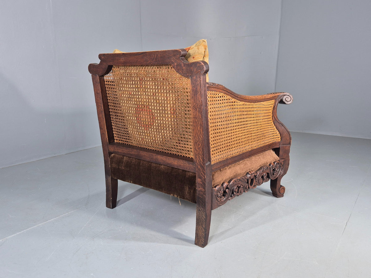Vintage Danish Oak Lounge Chair Antique Bergere Carving Baroque 1920s EB12678