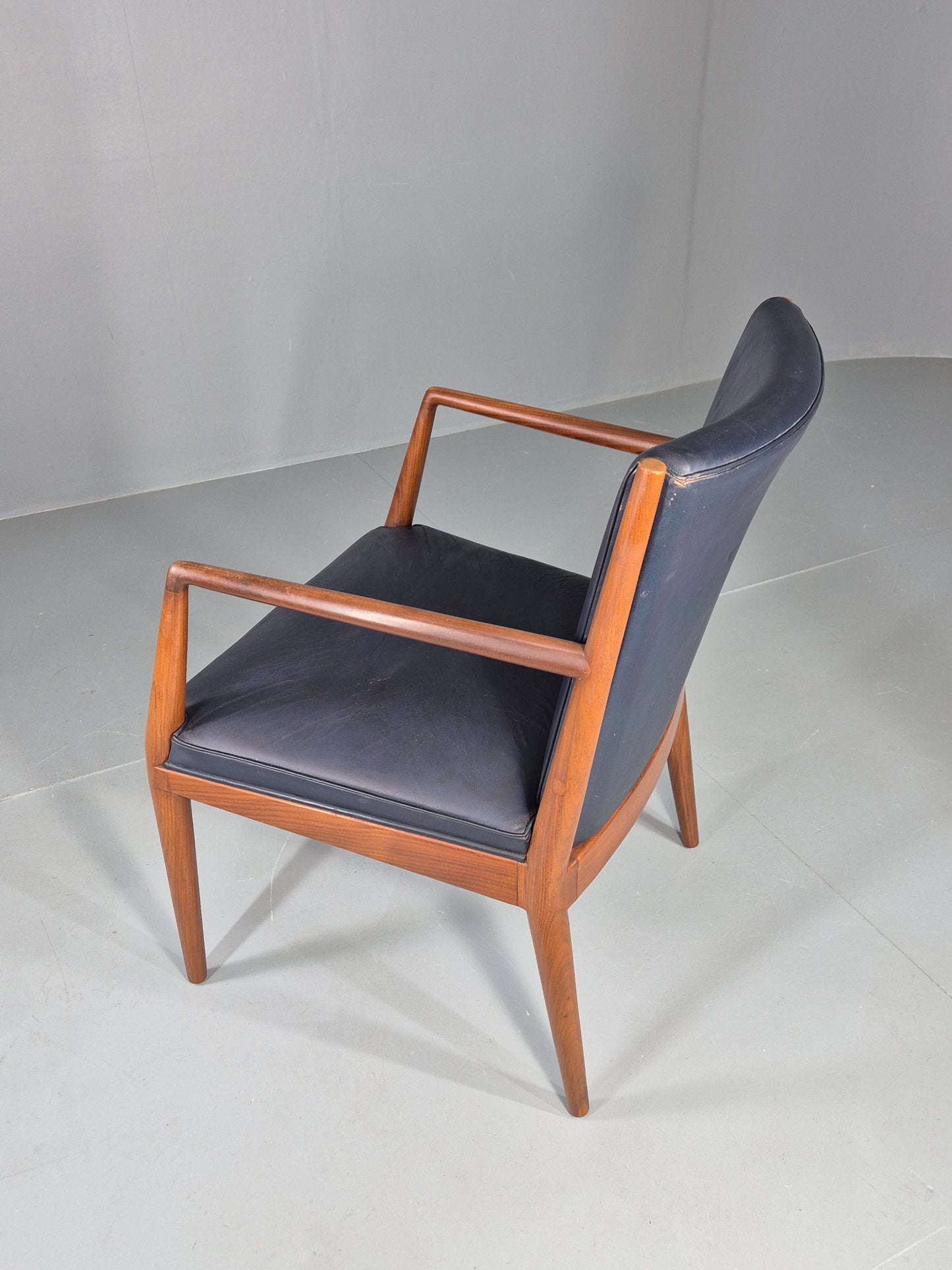Vintage Mid Century Teak Armchair Blue Leather 1960s Retro  EB11909