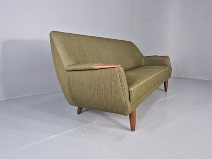 Vintage 3 Seater Thams Sofa Mid Century Green Wool Teak Paws 1960s Retro EB12390