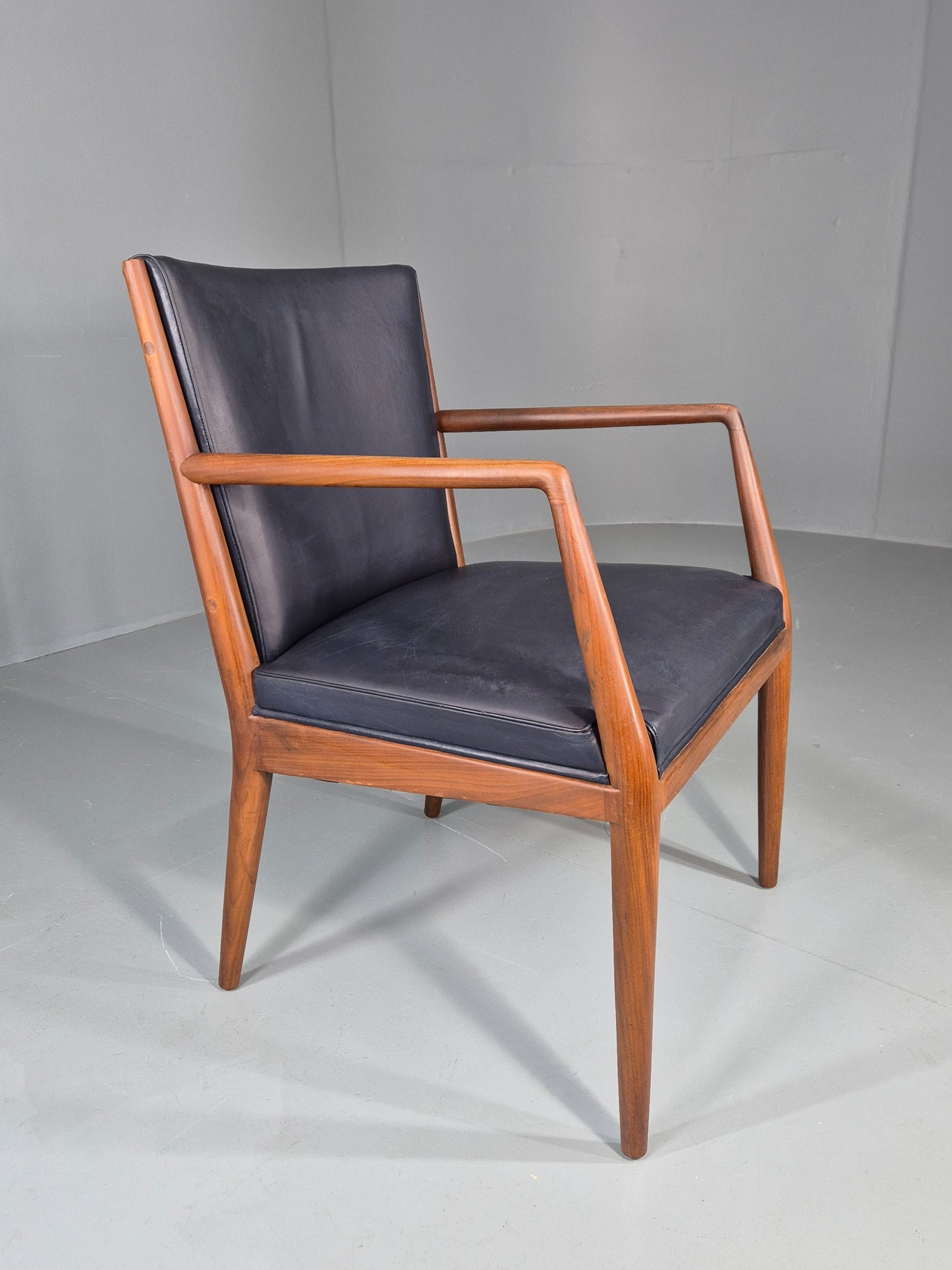 Vintage Mid Century Teak Armchair Blue Leather 1960s Retro EB11894