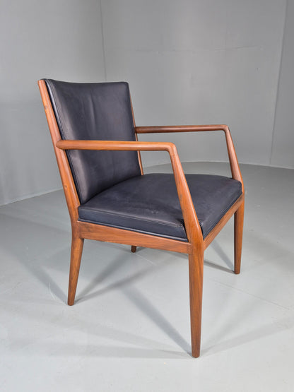Vintage Mid Century Teak Armchair Blue Leather 1960s Retro EB11894