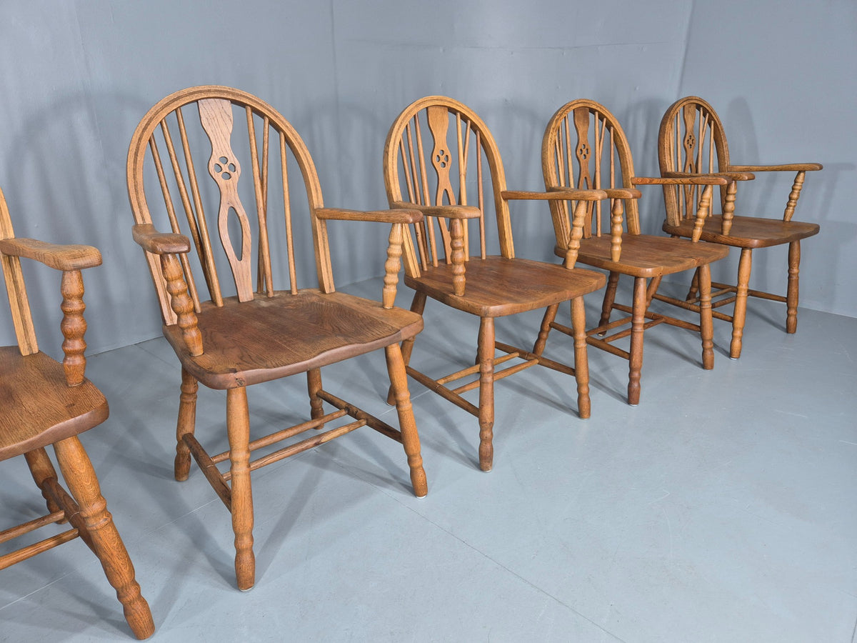 6 Vintage Windsor Armchairs Danish Made Oak Bobbin Turned 20th Century EB12671