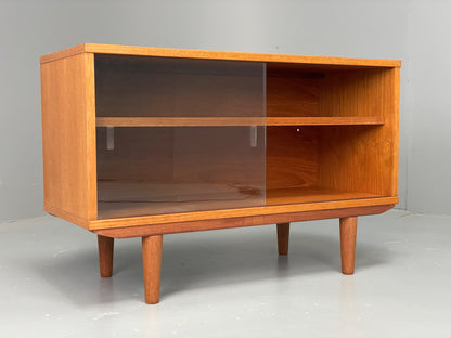 Vintage 1970s Teak Cabinet Glass Sliding Door Retro Mid Century Shelving EB12932