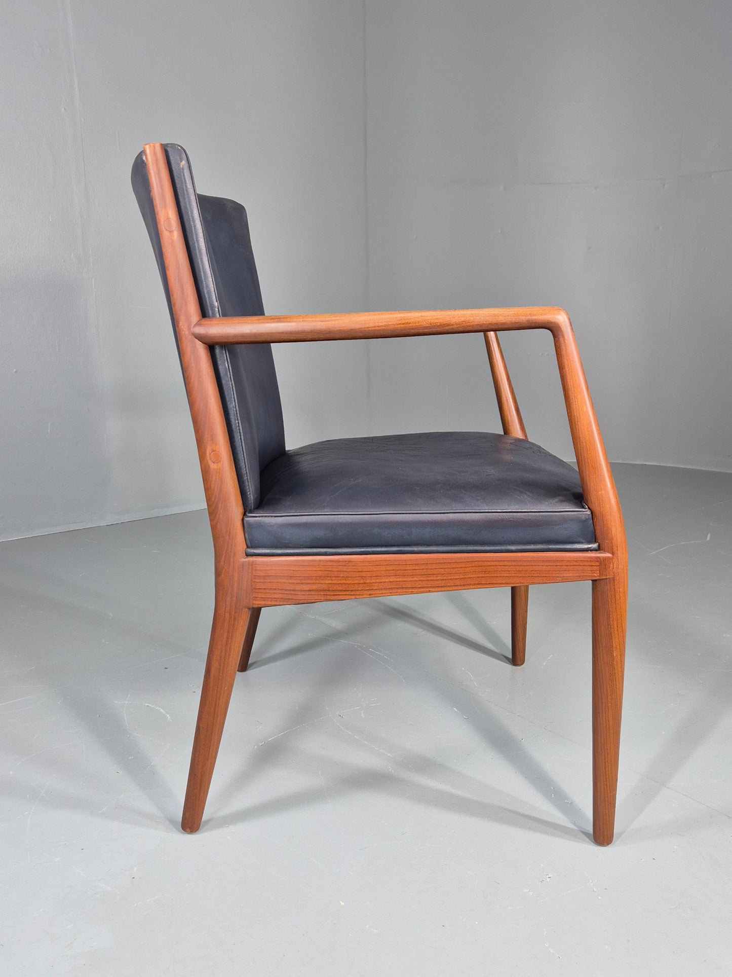 Vintage Mid Century Teak Armchair Blue Leather 1960s Retro EB11908