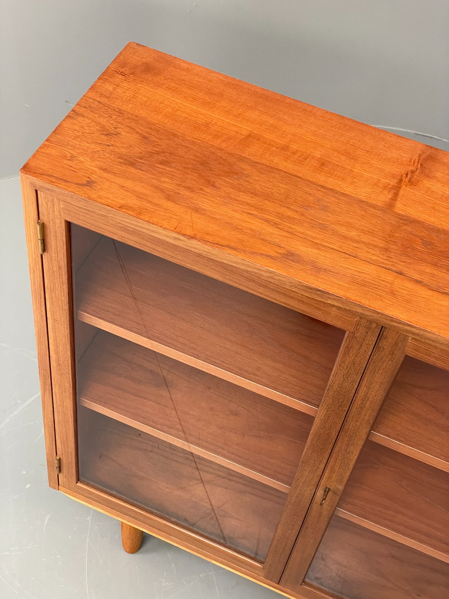Vintage 1960s Teak Bookcase Glazed Retro Shelving Adjustable Mid Century EB11975